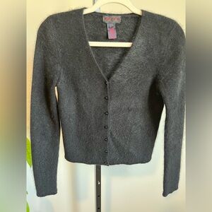 Vintage Ralph Lauren Angora Sequin Cardigan Black Fuzzy Y2K Sweater M